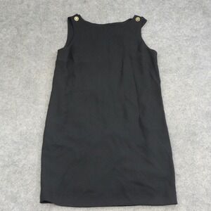 Liz Claiborne Dress Womens Petite 10 Black Solid Career Party Summer Button Sun